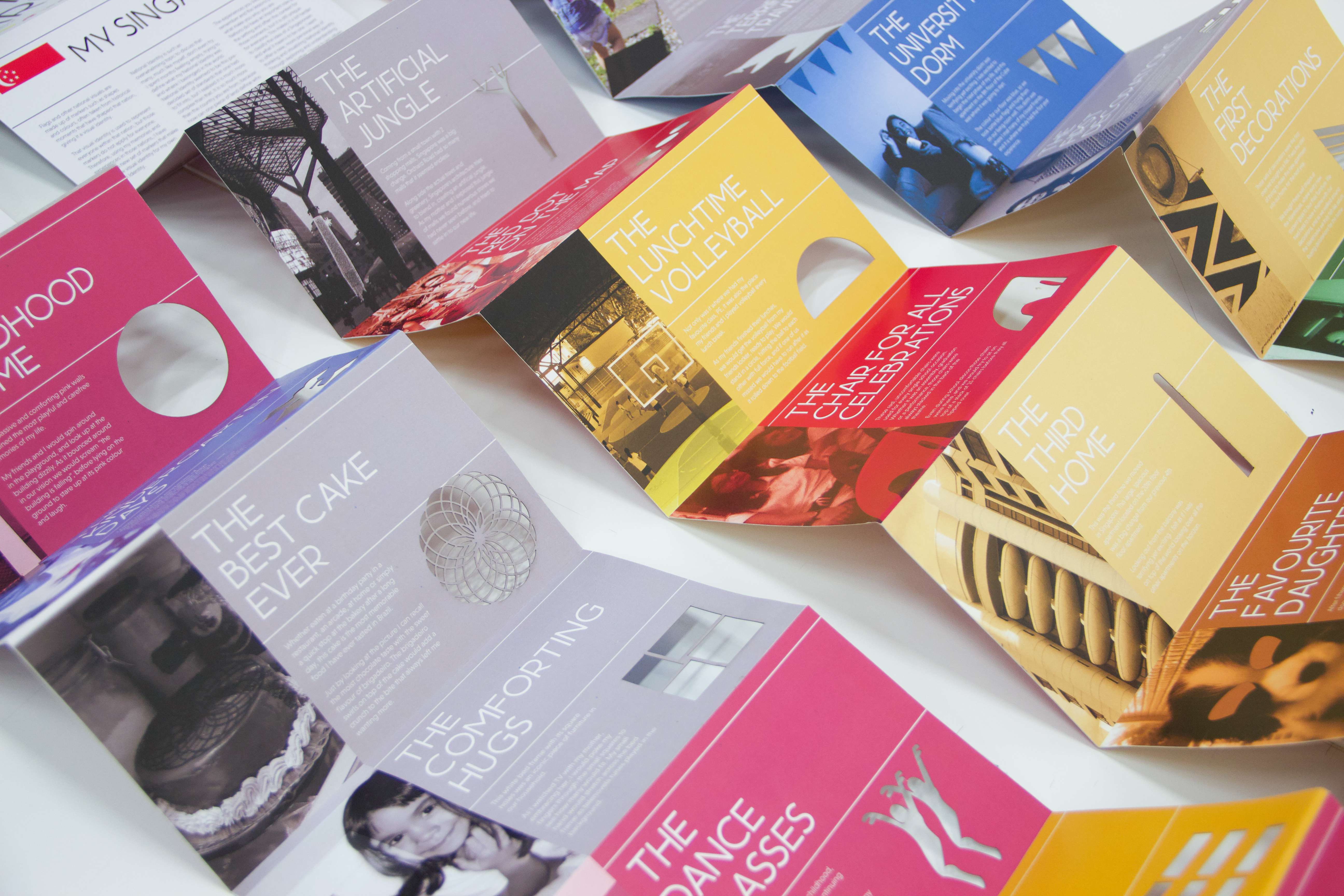 Colourful Memory Markers booklets arranged on a white surface