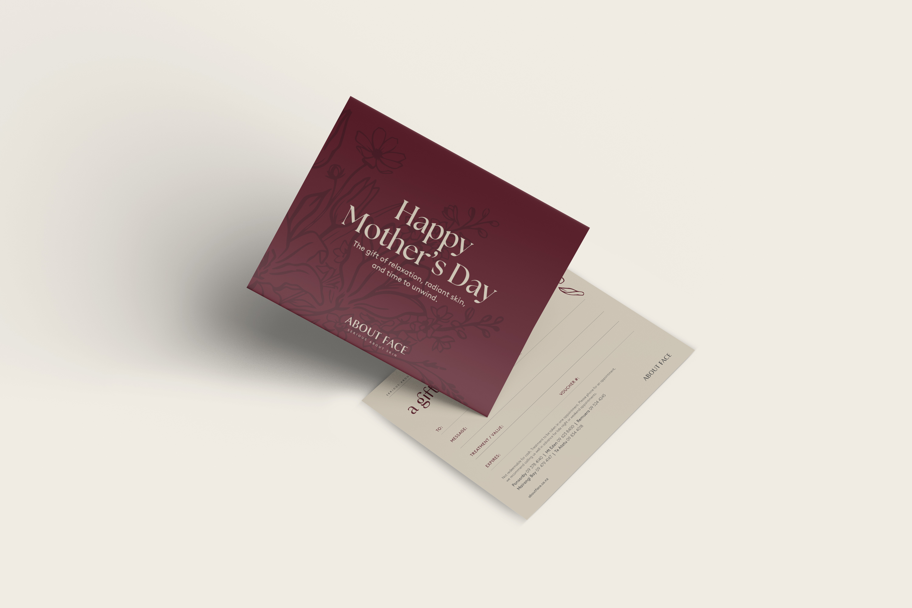 About Face Happy Mother’s Day voucher and envelope mockup