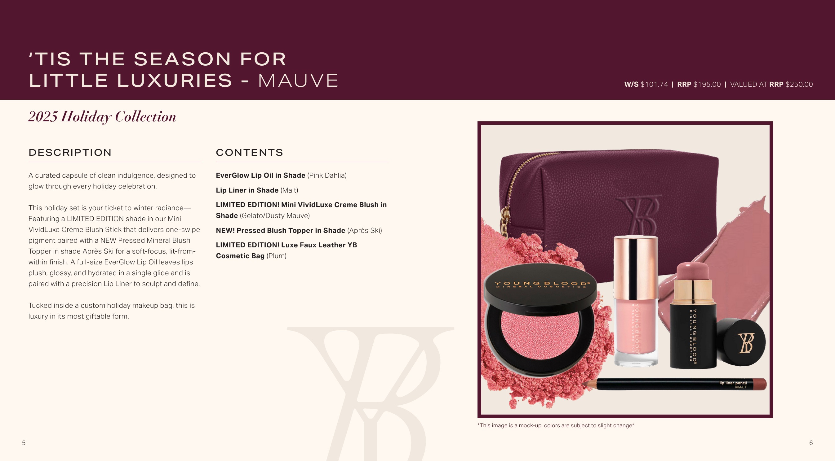 Youngblood Little Luxuries Mauve holiday product spread