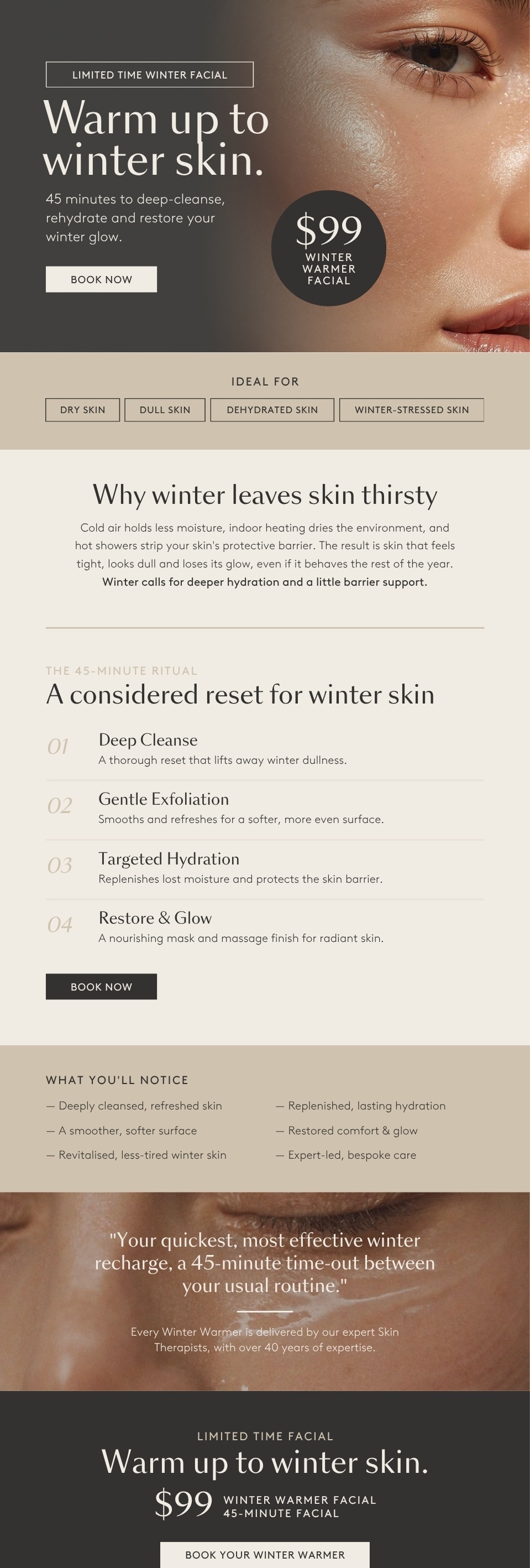 About Face Warm Up to Winter Skin email design