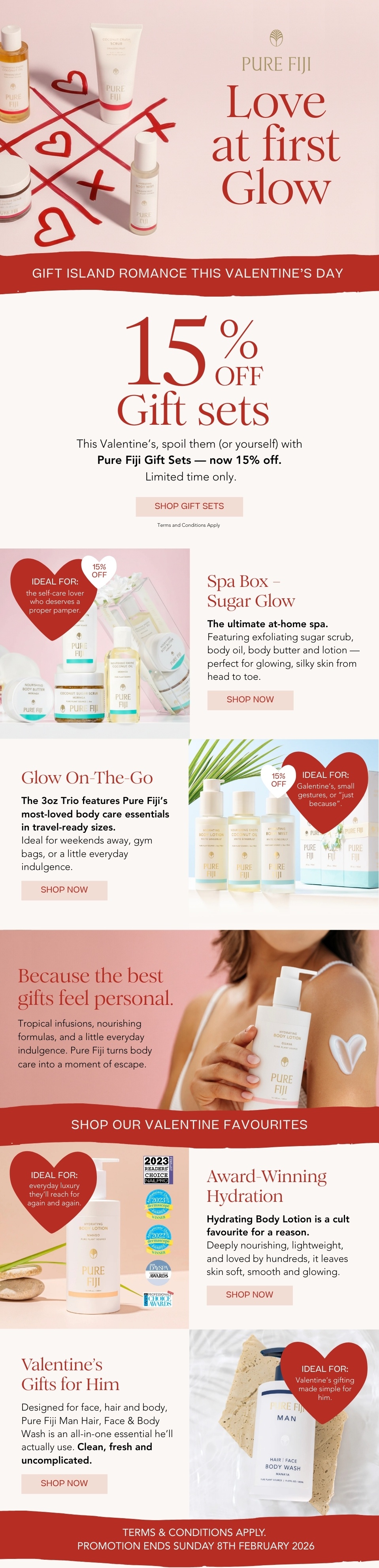 Pure Fiji Love at First Glow Valentine’s email design