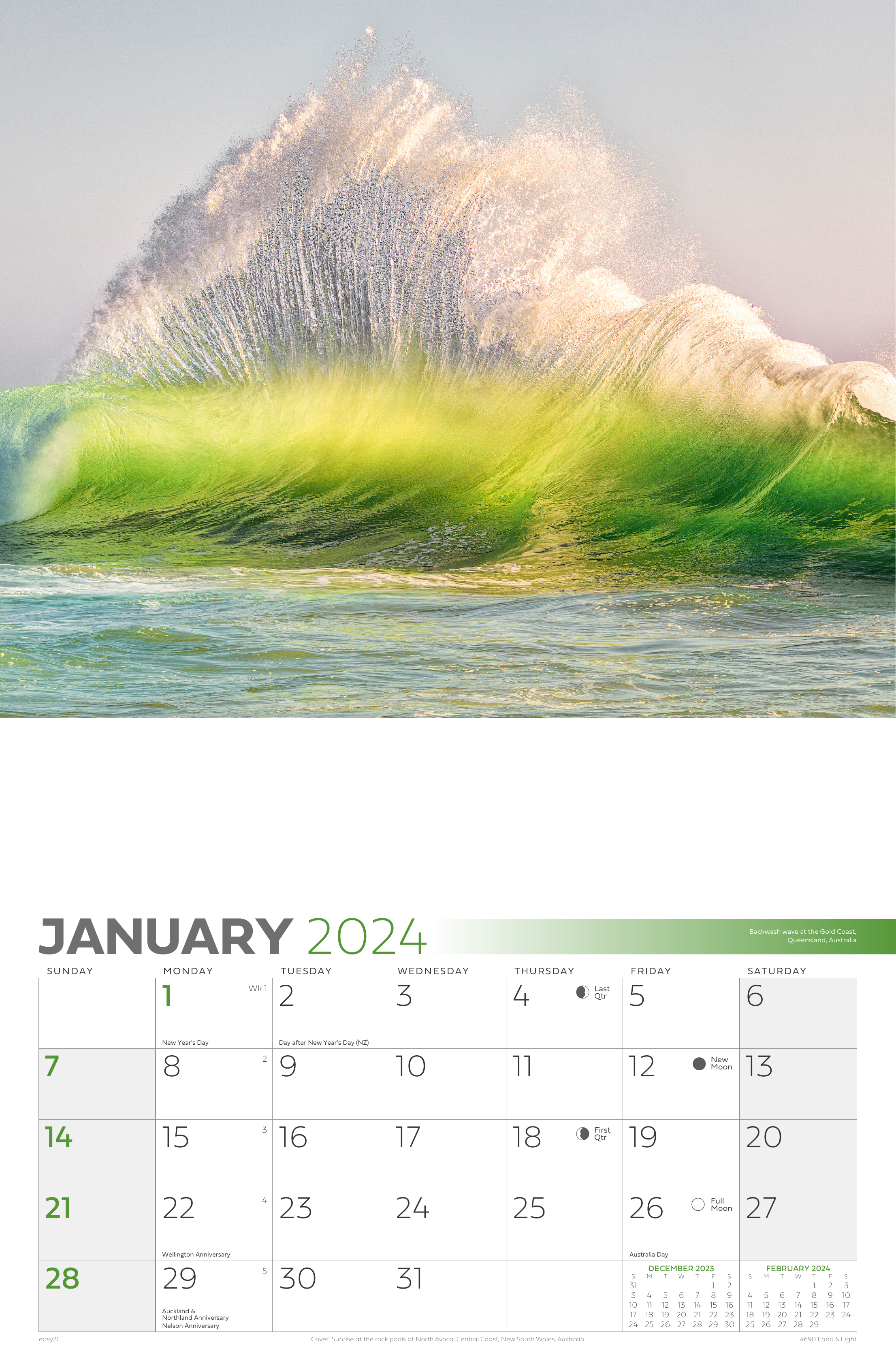 Land and Light green wave calendar design