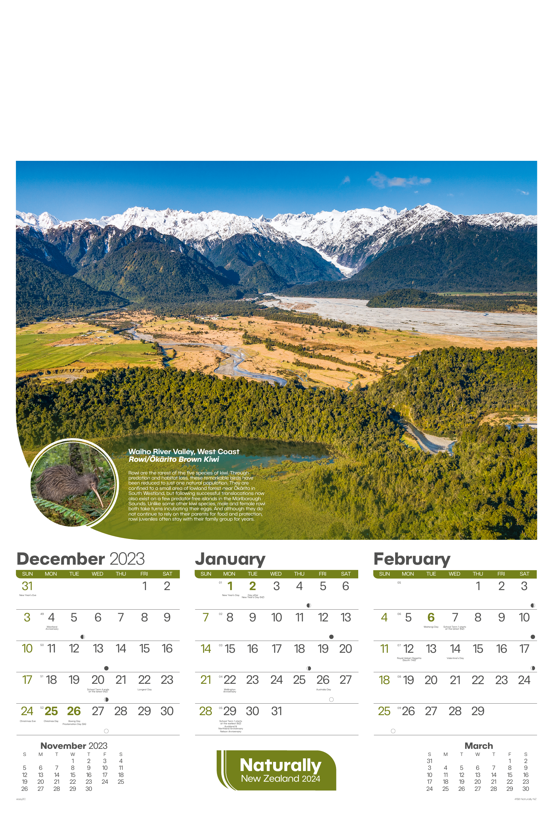 Naturally New Zealand landscape calendar design