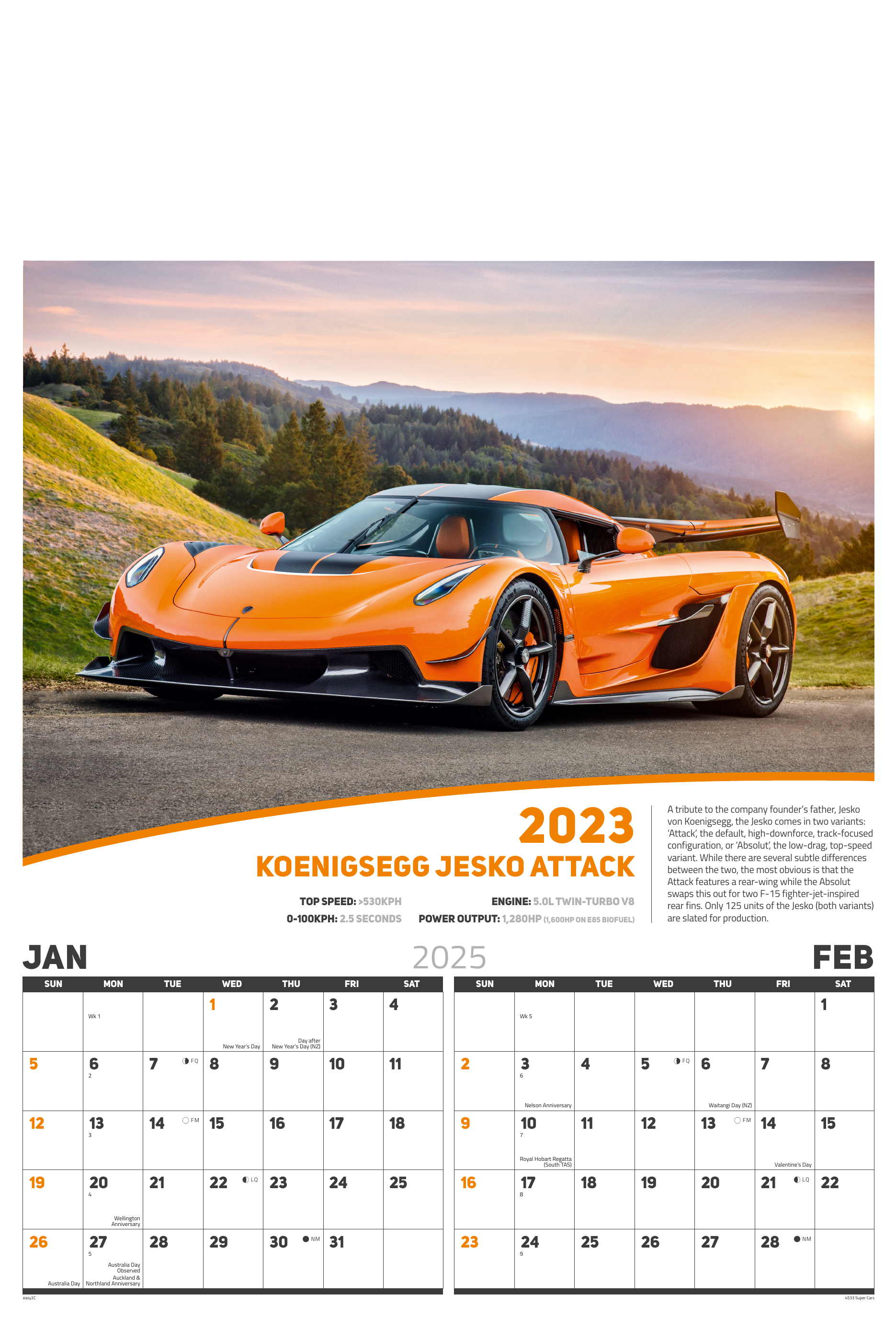 SuperCars orange sports-car calendar design