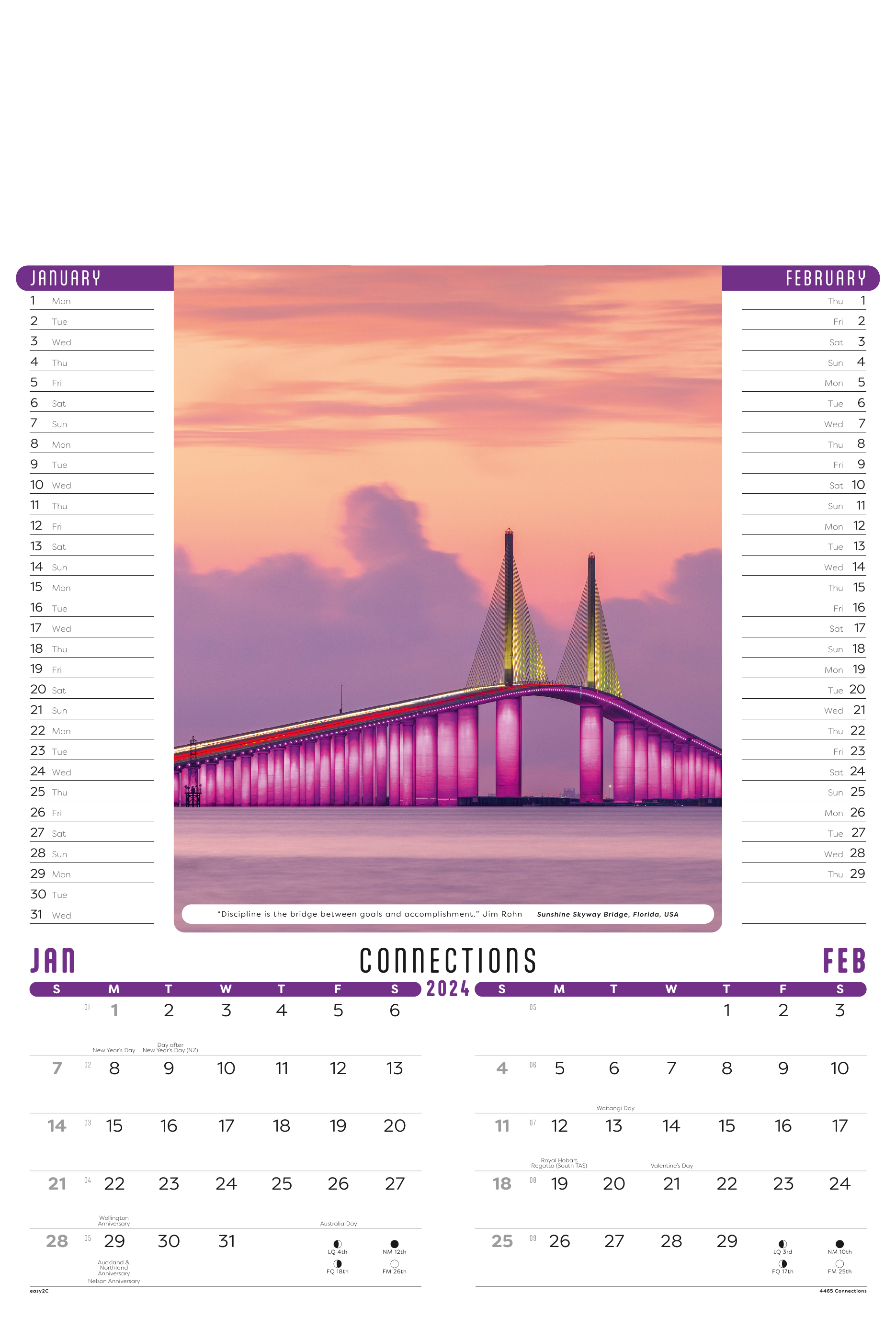 Connections pink bridge calendar design