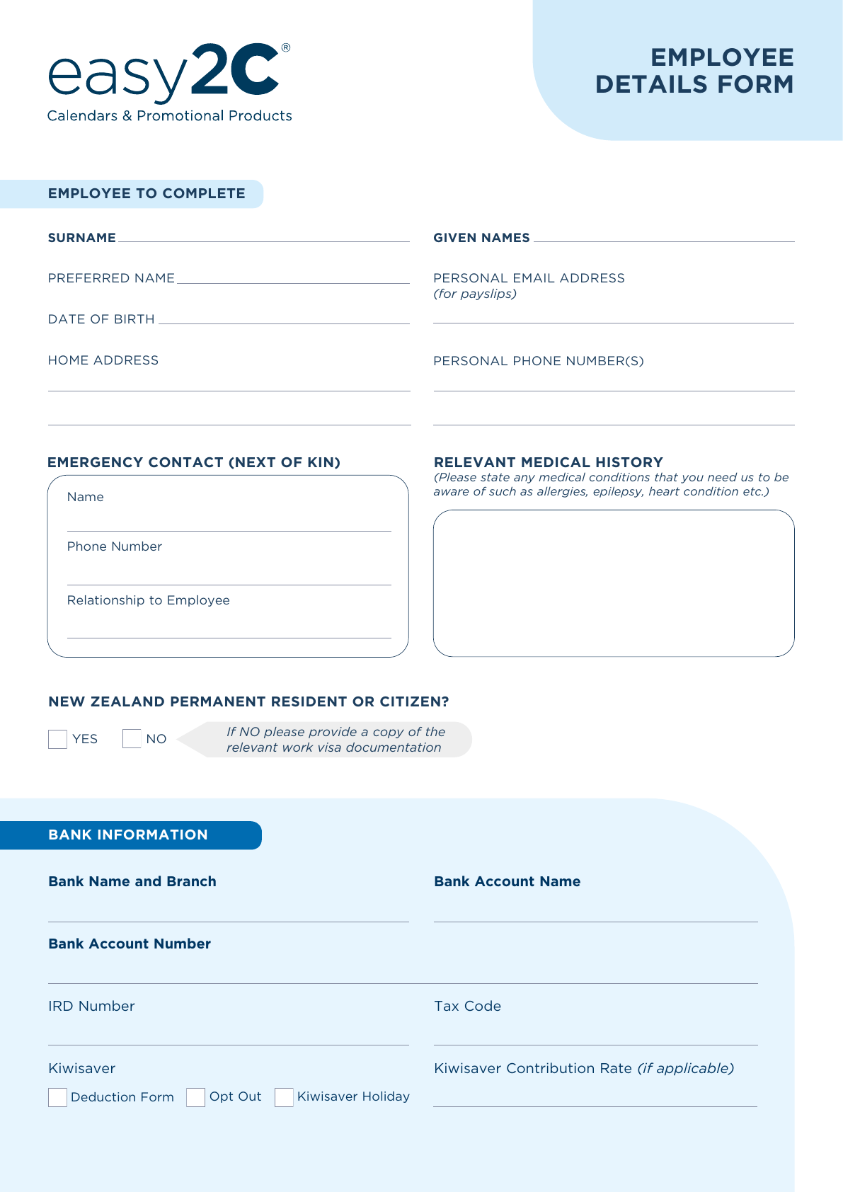 easy2C Employee Details Form