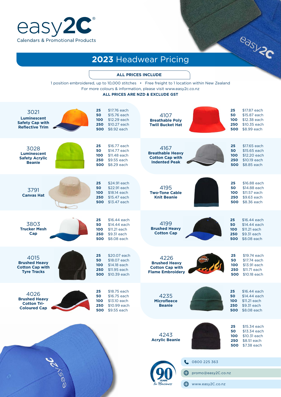 easy2C 2023 Headwear Pricing flyer