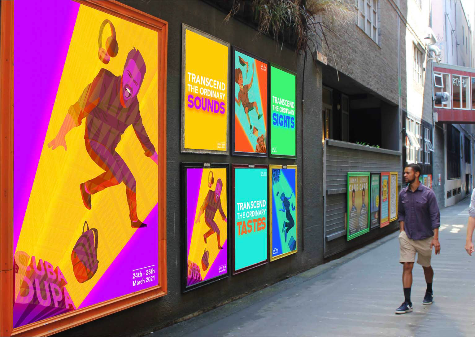 Colourful Cuba Dupa posters installed along a city building wall